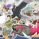Several fantasy animals are pictured atop a blurry, ancient map.